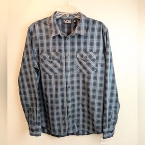 Vans Men's Checked Button Up Collared Shirt In Gray Tones
